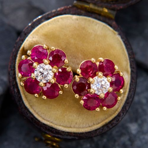 Yolanda® | Vintage Red Crystal Flower Earrings