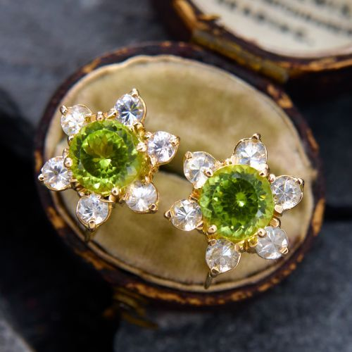 Jennifer® | Vintage Green Crystal Flower & Zirconia Earrings