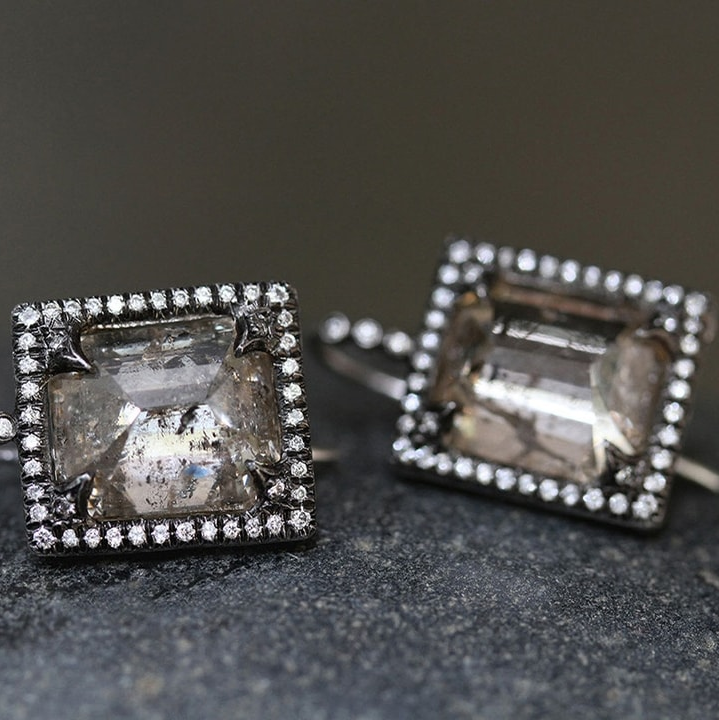 Silvia® | Vintage Square Dark Glass Earrings
