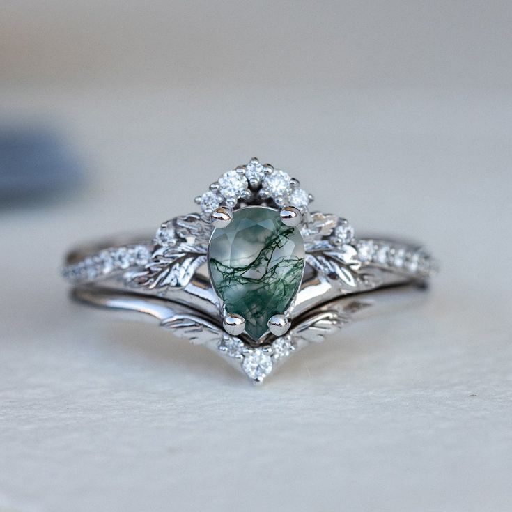 Zulema® | Vintage Greenish Stone Silver Ring