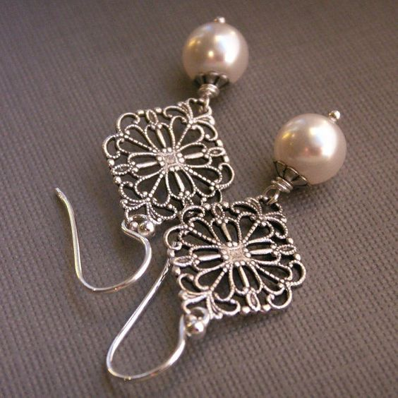 Ruby® | Vintage Mandala & Pearl Silver Earrings
