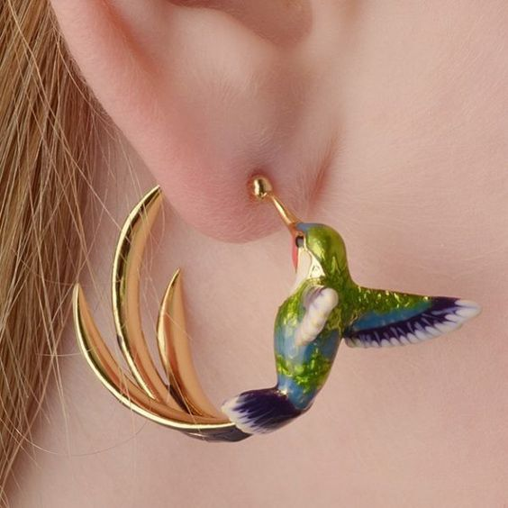 Sofía® | Vintage Enamel Hummingbird Hoop Earrings