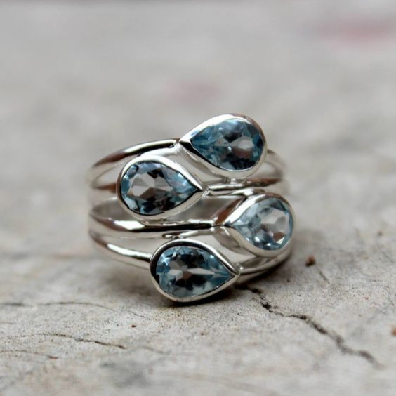 Tirzah® | Vintage Blue Drop Crystal Layered Ring