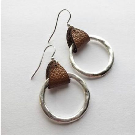 Luz® | Vintage Leather & Silver Hoop Earrings