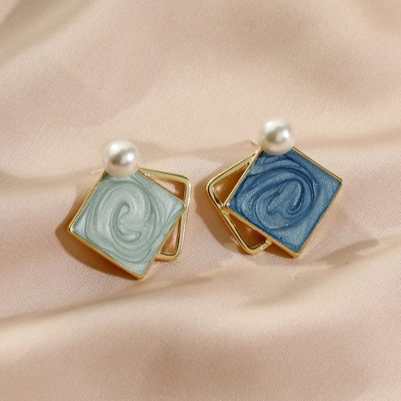 Simona® | Vintage Square Enamel Blue Earrings
