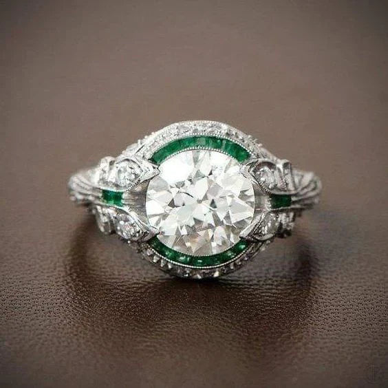 Magaly® | Vintage Green Glass White Zirconia Ring