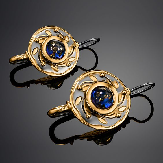 Frida® | Vintage Rounded Blue Crystal Golden Earrings