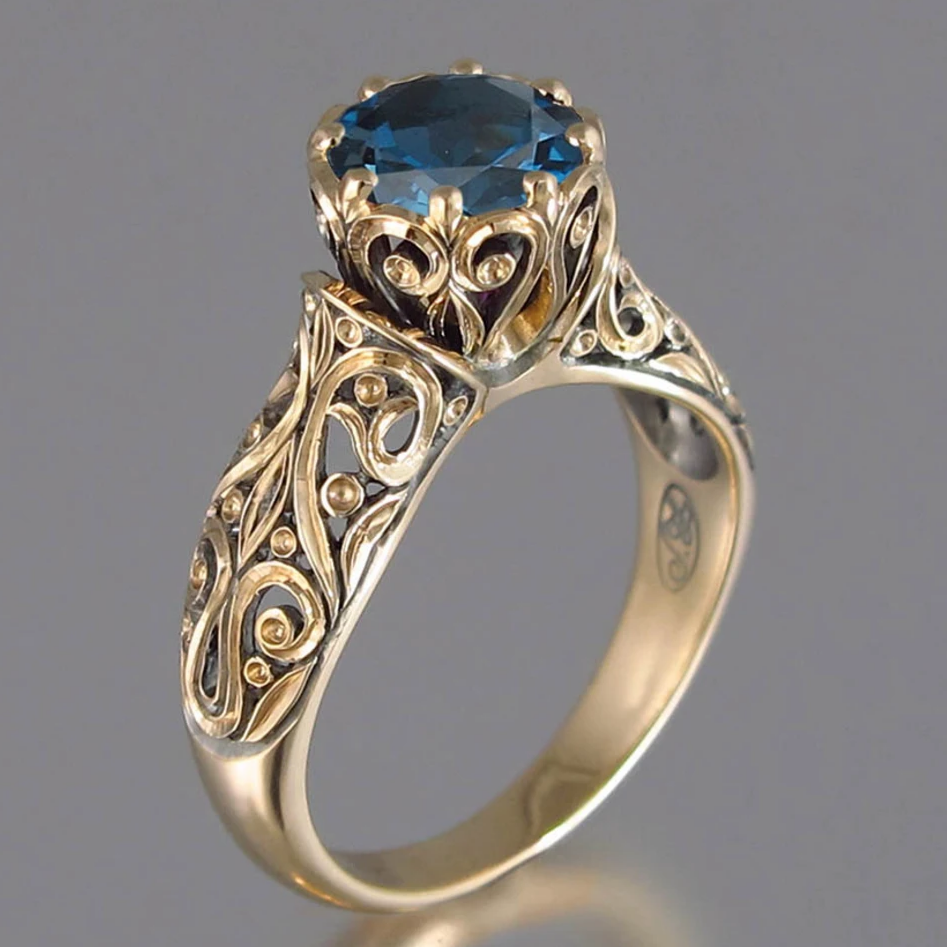 Rosamund® | Vintage Blue Crystal Glden Hollow Ring