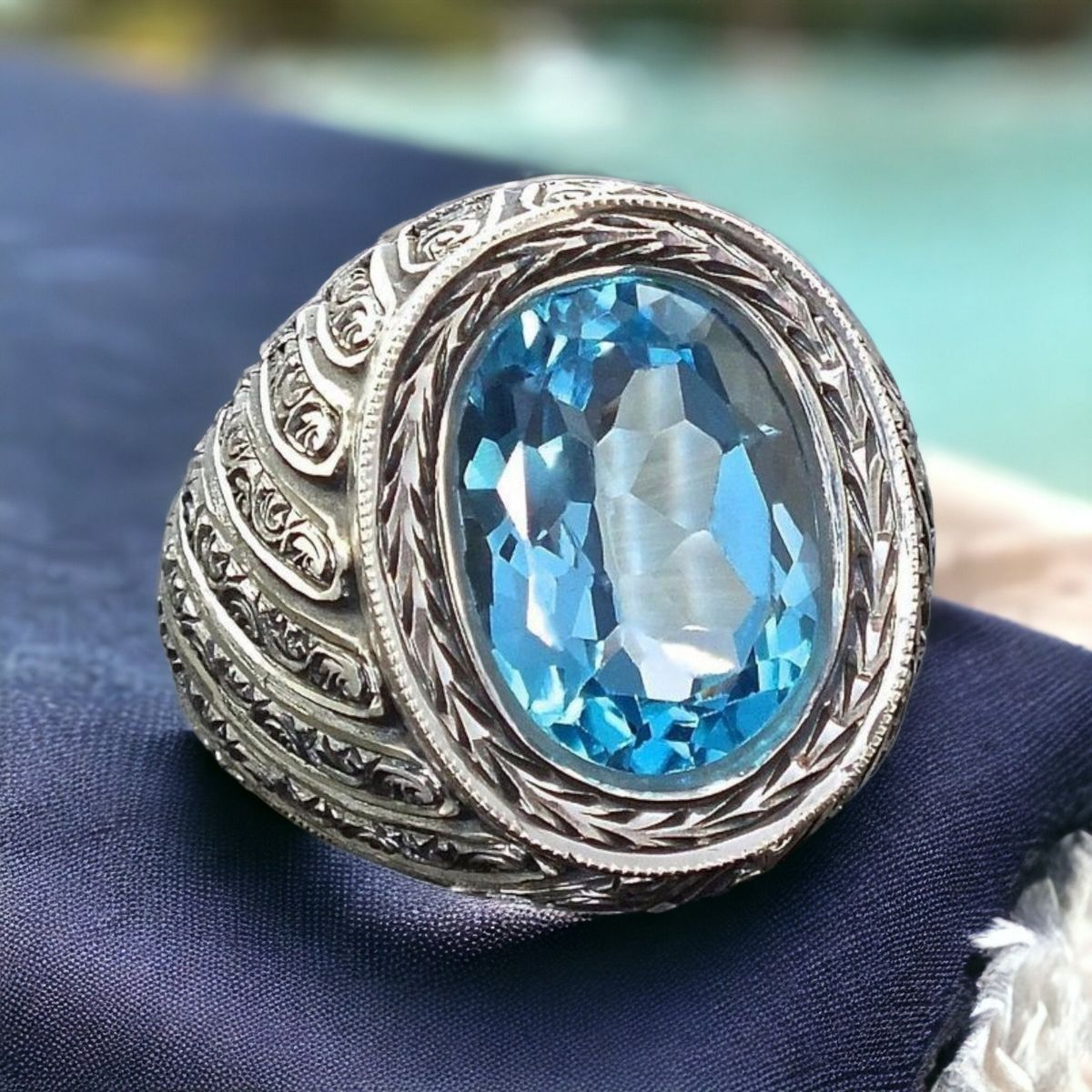 Simone® | Vintage Blue Crystal Seal Silver Ring