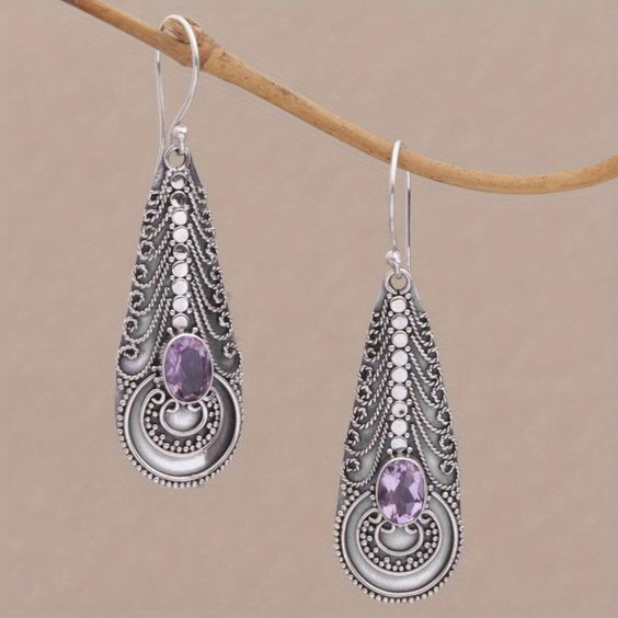 Francisca® | Vintage Dangling Purple Glass Earrings