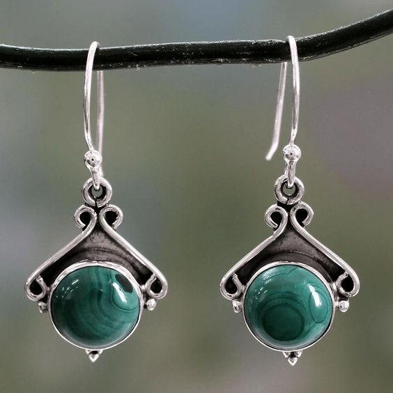 Ramona® | Vintage Green Round Silver Earrings