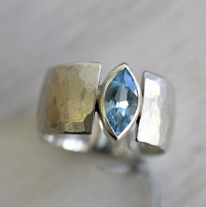 Simone® | Vintage Open Blue Crystal Silver Ring
