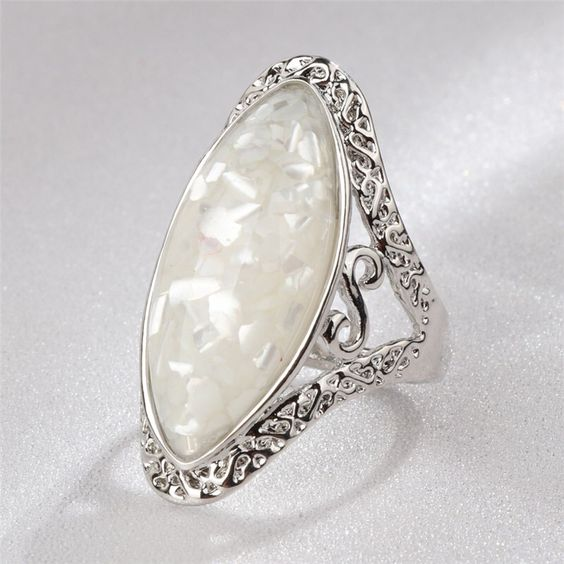 Miranda® | Vintage White Opal Silver Ring