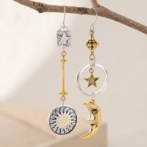 Thalassa® | Vintage Moon Dangling Golden Silver Earrings