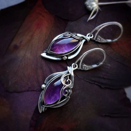 Jette® | Vintage Purple Drop Silver Earrings