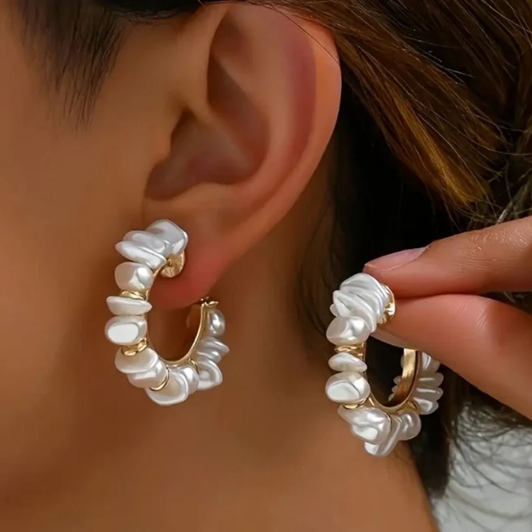 Natalia® | Vintage White Pearl Hoop Earrings