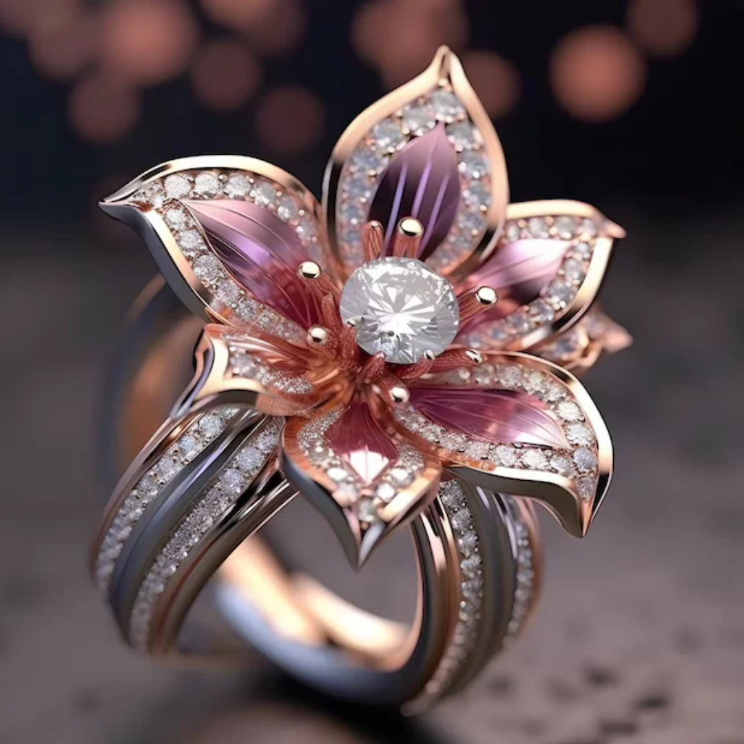 Wilhelmina® | Exotic Pink Lotus Crystal Ring