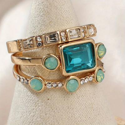 Selene® | Vintage Blue Crystal Ring Set
