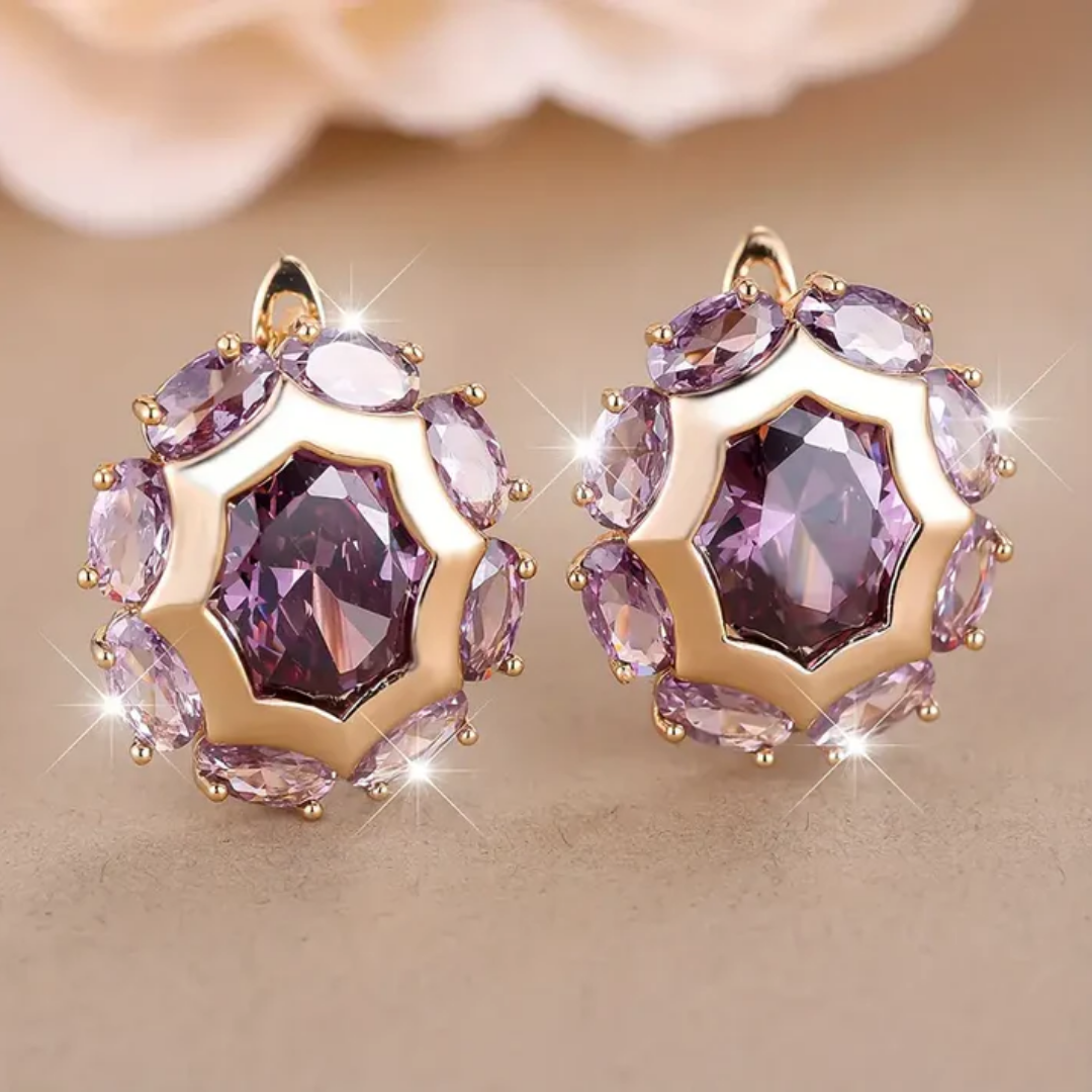 Yesica® | Rounded Violet Zirconia Gold Earrings