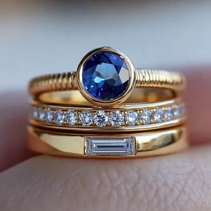 Marta® | Vintage Gold Blue Zirconia Ring Set